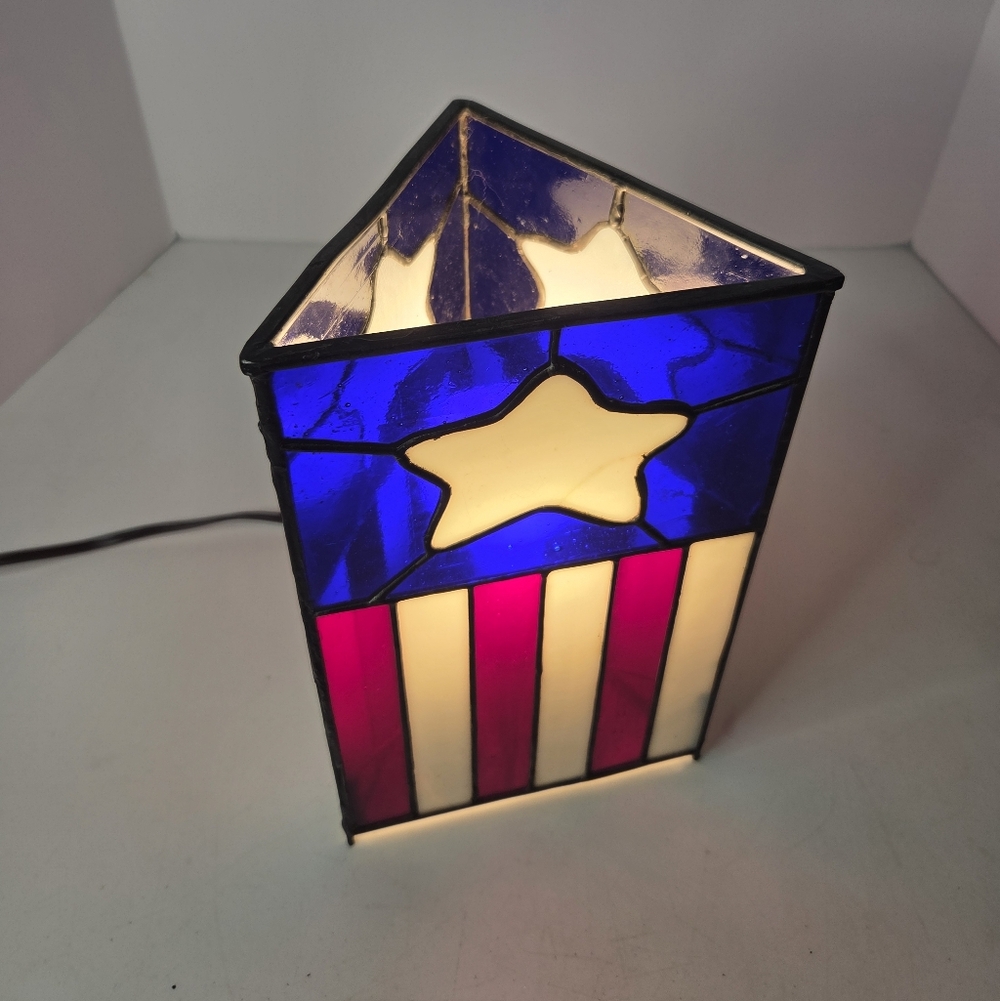 Artist-Made Stained Glass Decorative American Flag Light - Picture 3 of 3